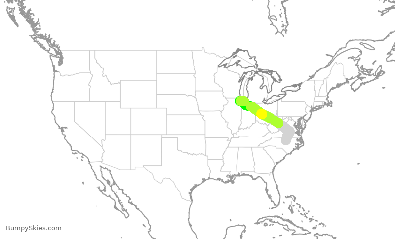 Turbulence forecast map for RPA3624, RDU to ORD