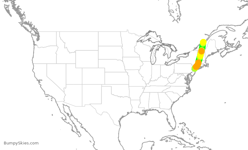 Turbulence forecast map for RPA3625, EWR to YQB