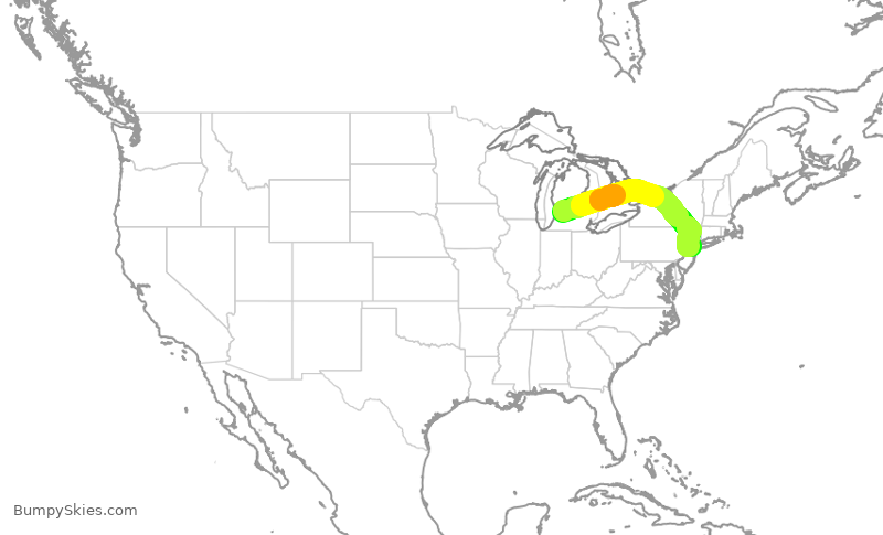 Turbulence forecast map for RPA3625, GRR to EWR