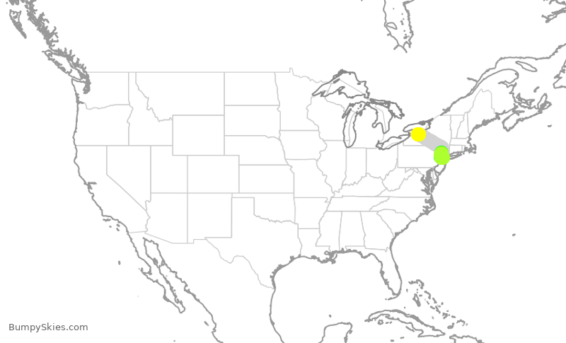 Turbulence forecast map for RPA3626, ROC to EWR