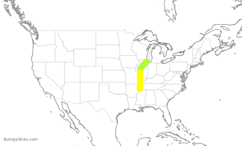 Turbulence forecast map for RPA3628, MEM to ORD