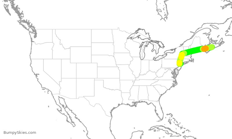 Turbulence forecast map for RPA3630, YHZ to EWR