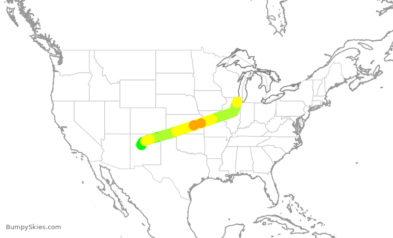 Turbulence forecast map for RPA3640, ORD to ABQ