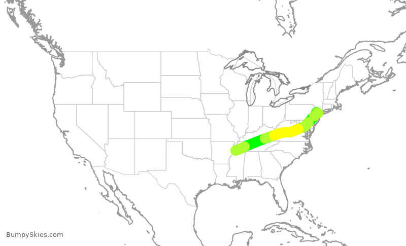 Turbulence forecast map for RPA3642, MEM to EWR