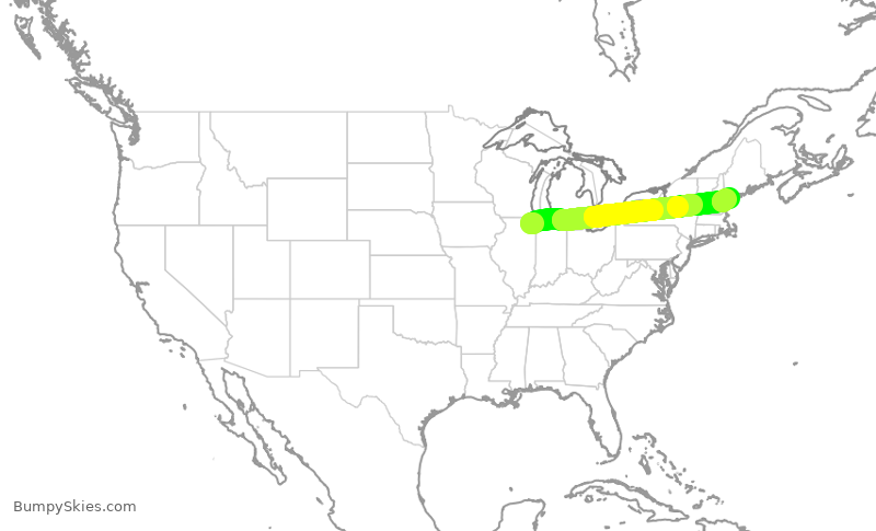 Turbulence forecast map for RPA3643, ORD to PWM