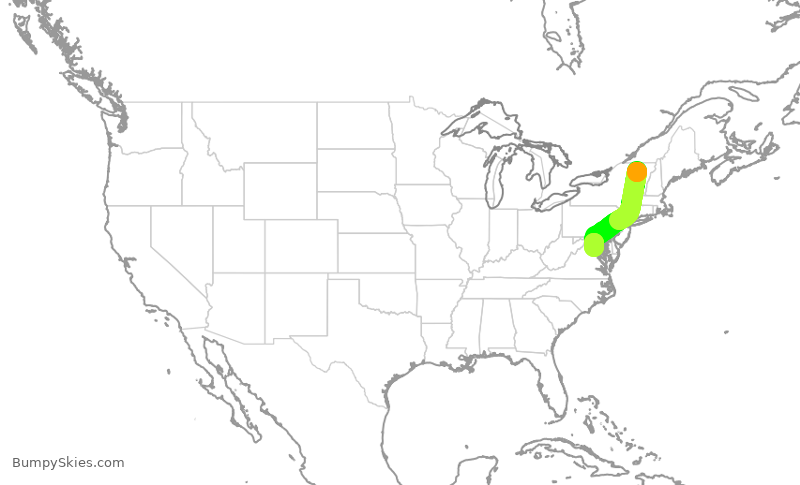 Turbulence forecast map for RPA3645, BTV to IAD