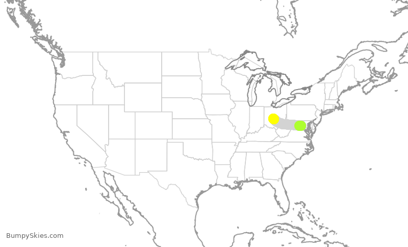 Turbulence forecast map for RPA3646, IAD to CMH
