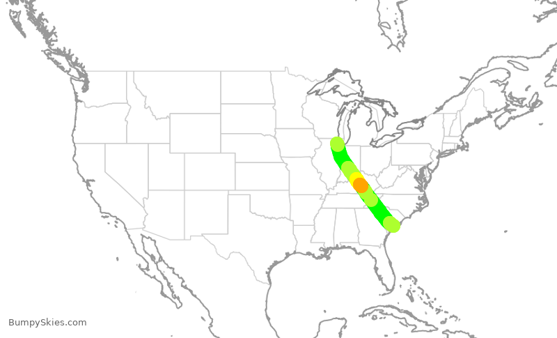 Turbulence forecast map for RPA3646, ORD to CHS