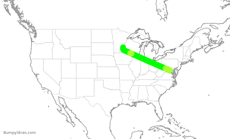 Turbulence forecast map for RPA3649, IAD to MSP