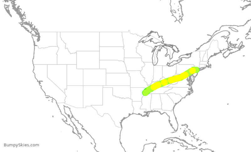 Turbulence forecast map for RPA3650, EWR to MEM