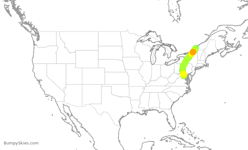 Turbulence forecast map for RPA3651, YUL to IAD
