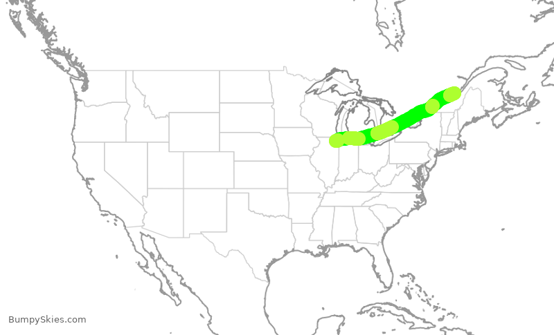 Turbulence forecast map for RPA3653, ORD to YQB