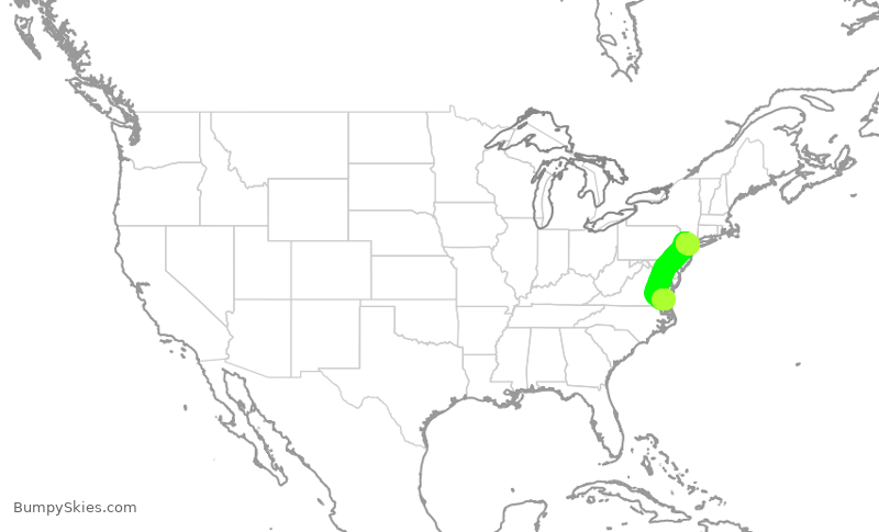 Turbulence forecast map for RPA3654, ORF to EWR