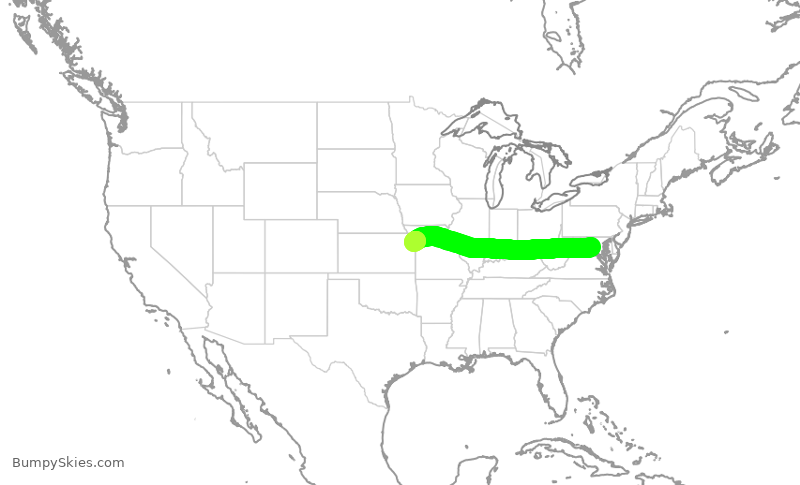 Turbulence forecast map for RPA3656, IAD to MCI