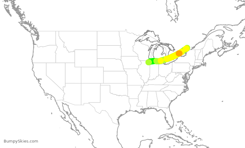 Turbulence forecast map for RPA3661, ORD to YOW