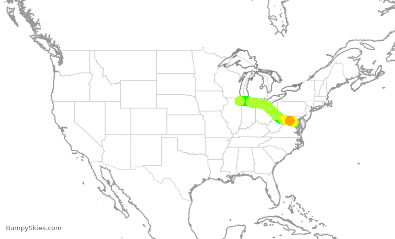 Turbulence forecast map for RPA3666, ORD to DCA