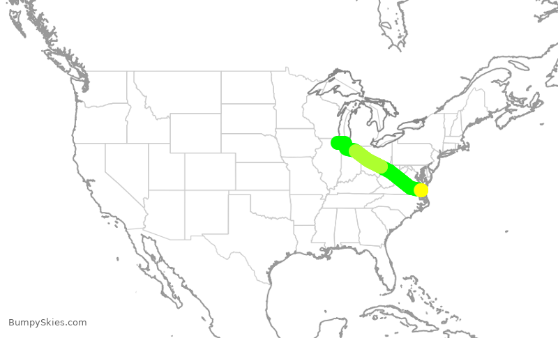 Turbulence forecast map for RPA3668, ORF to ORD