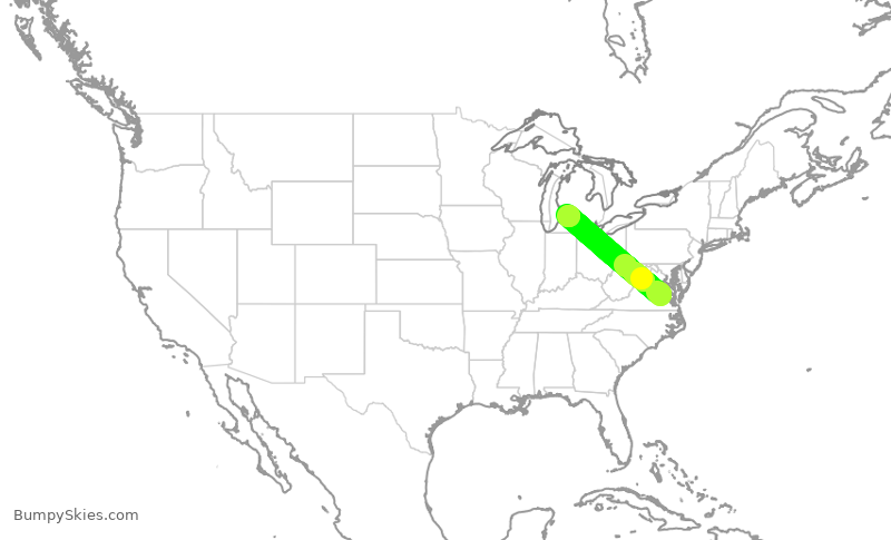 Turbulence forecast map for RPA3668, RIC to GRR