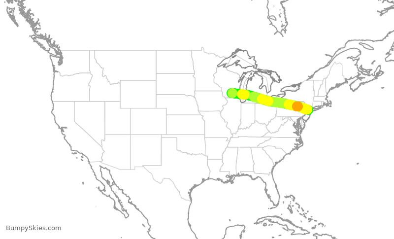 Turbulence forecast map for RPA3675, MSN to EWR