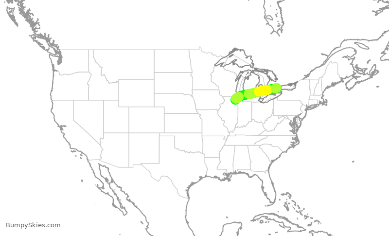 Turbulence forecast map for RPA3680, YYZ to ORD