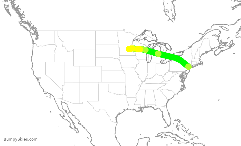 Turbulence forecast map for RPA3680, EWR to MSP
