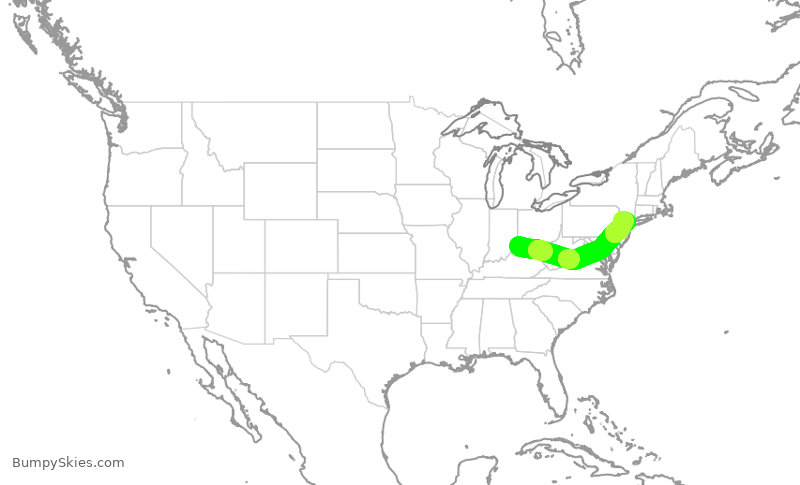Turbulence forecast map for RPA3684, CVG to EWR