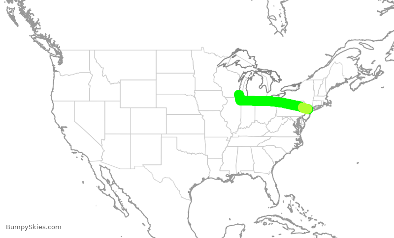 Turbulence forecast map for RPA3686, MKE to EWR