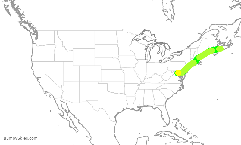 Turbulence forecast map for RPA3687, IAD to YHZ