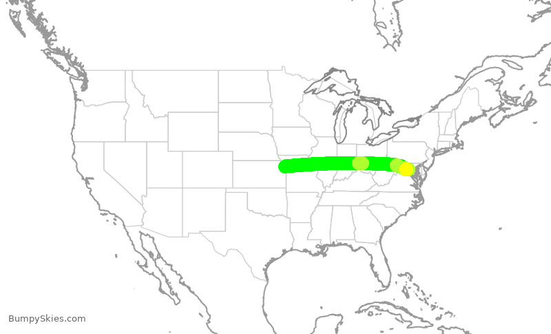 Turbulence forecast map for RPA3687, MCI to IAD