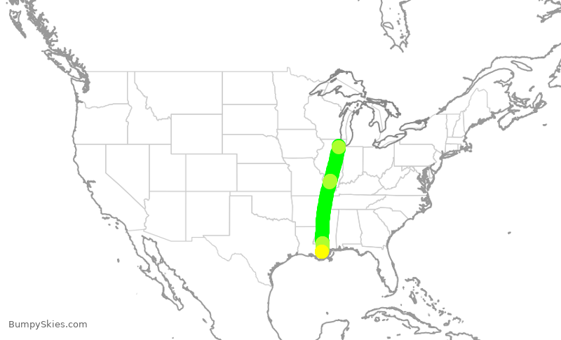 Turbulence forecast map for RPA3687, ORD to MSY