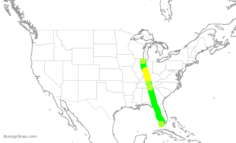 Turbulence forecast map for RPA3690, ORD to EYW