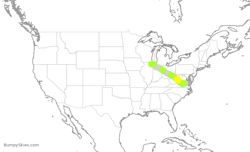 Turbulence forecast map for RPA3693, RIC to ORD