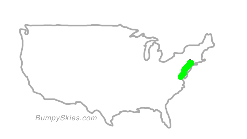 Map of continental US with illustrated flight path and turbulence forecast (described in text below)