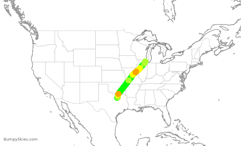 Turbulence forecast map for RPA3696, DFW to ORD