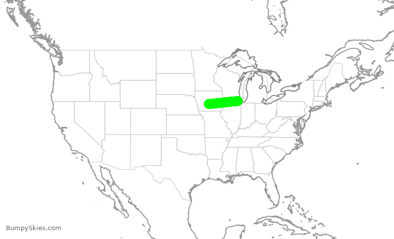 Turbulence forecast map for RPA3698, ORD to DSM