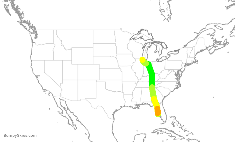 Turbulence forecast map for RPA3698, SRQ to ORD