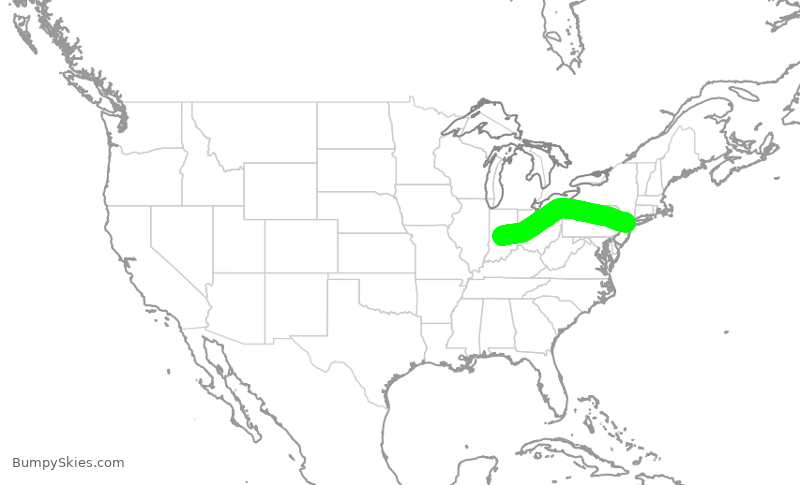 Turbulence forecast map for RPA3699, IND to EWR