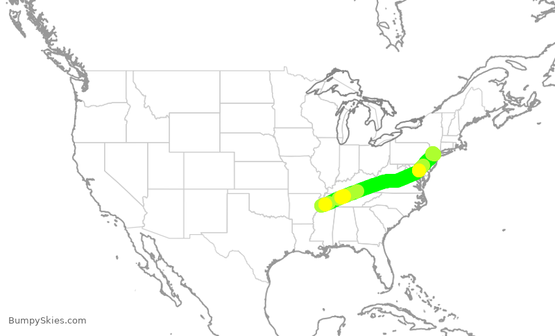 Turbulence forecast map for RPA3699, MEM to EWR