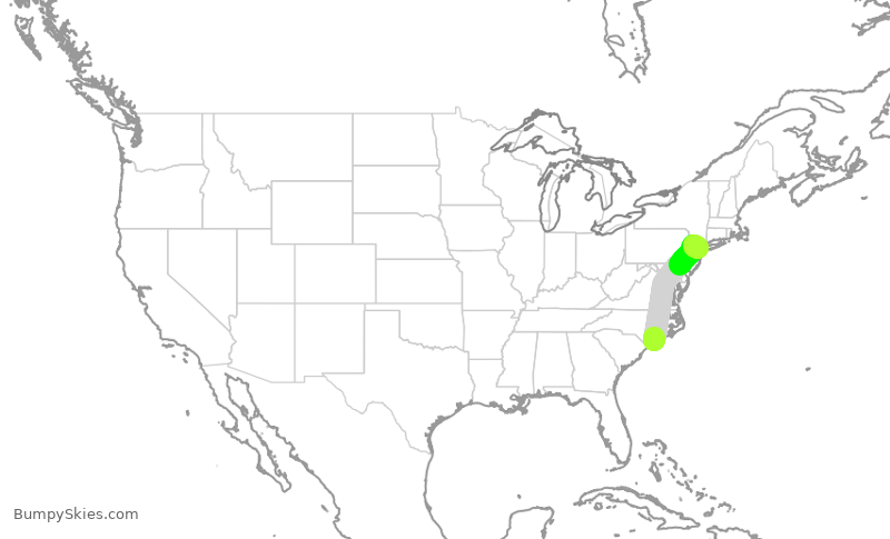 Turbulence forecast map for RPA3706, ILM to EWR