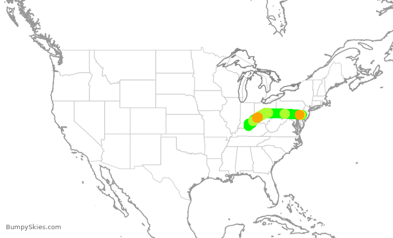 Turbulence forecast map for RPA4335, PHL to SDF