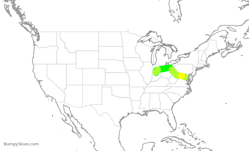 Turbulence forecast map for RPA4338, IND to DCA
