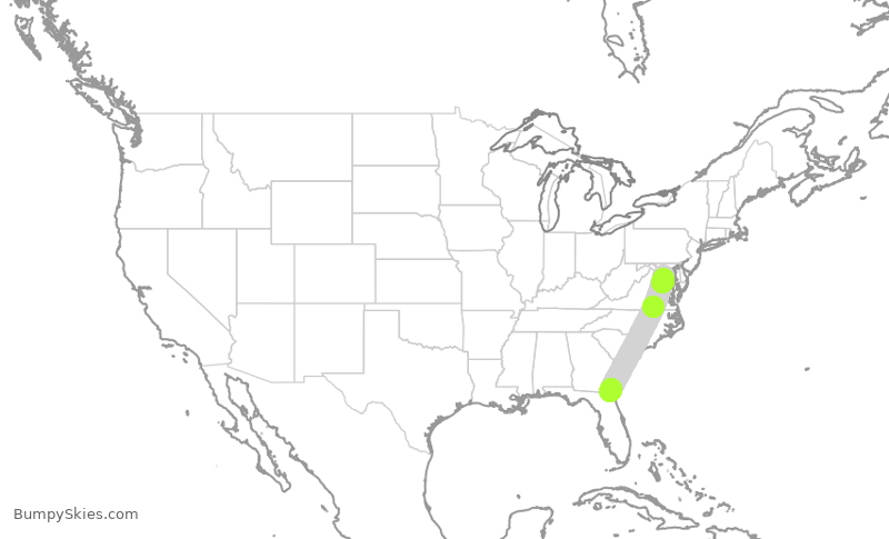 Turbulence forecast map for RPA4340, JAX to DCA