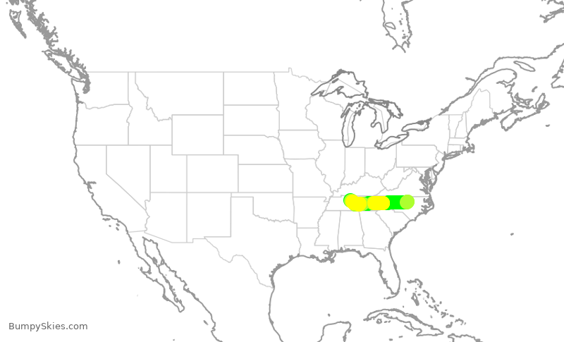 Turbulence forecast map for RPA4344, RDU to BNA