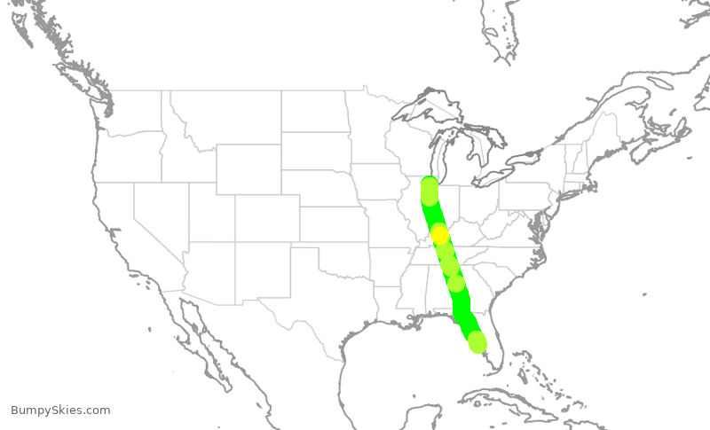 Turbulence forecast map for RPA4350, ORD to SRQ