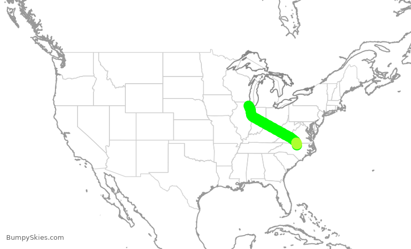 Turbulence forecast map for RPA4354, ORD to RDU