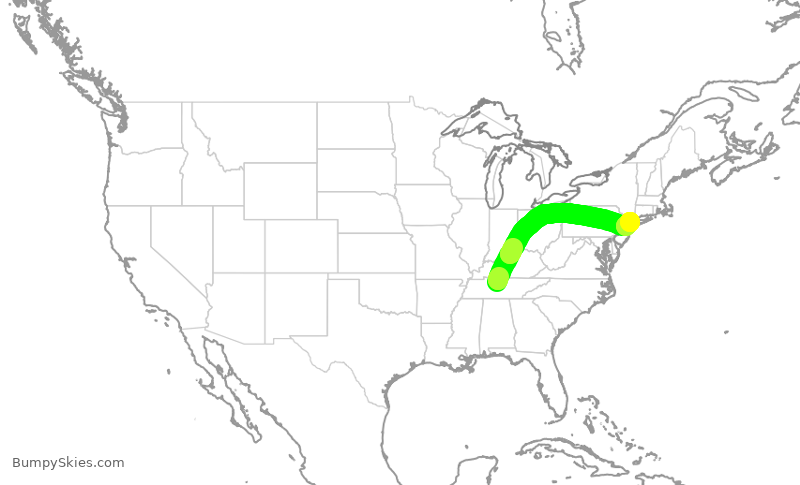 Turbulence forecast map for RPA4358, BNA to LGA