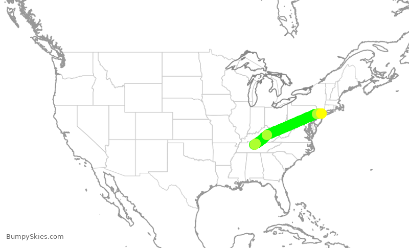 Turbulence forecast map for RPA4359, LGA to BNA