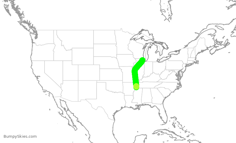 Turbulence forecast map for RPA4362, MEM to ORD