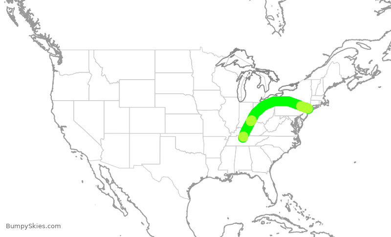 Turbulence forecast map for RPA4364, BNA to JFK