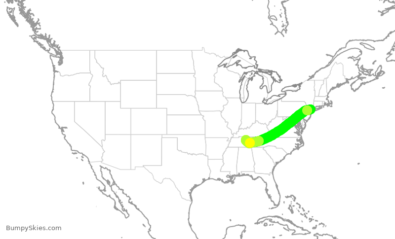 Turbulence forecast map for RPA4364, LGA to BNA